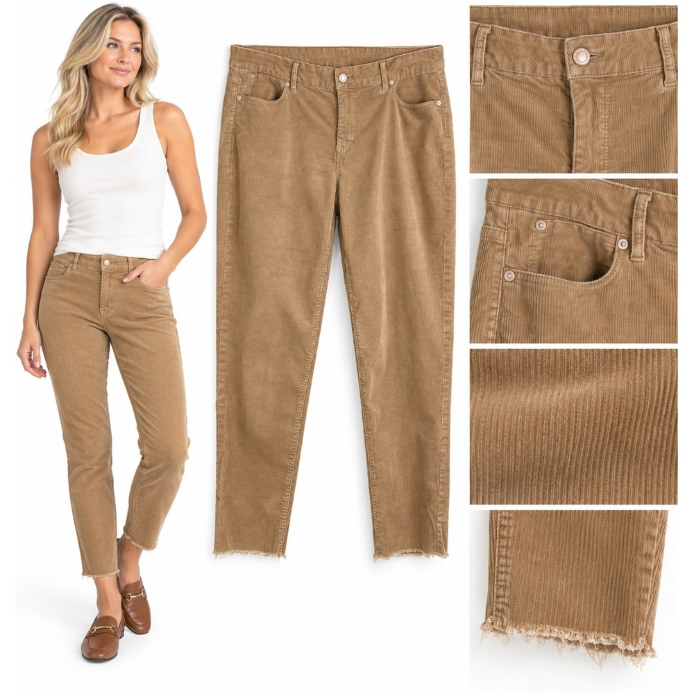 Talbots 10 Flawless Five Pocket Corduroy Pants Tan Slim Ankle Frayed Hem